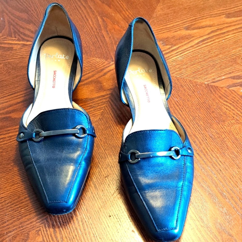 Women's Blue Leather Loafers